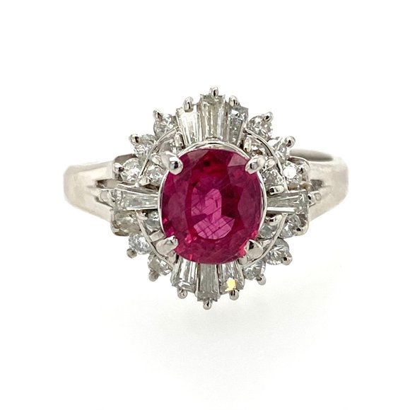 JAPANESE ESTATE 1.01ct Ruby & .47ct Diamond Platinum Ring Size 5